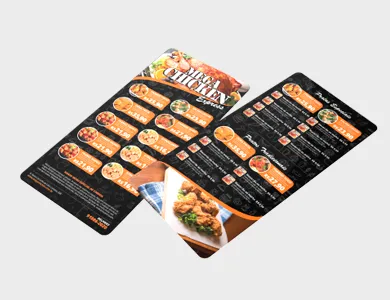 Cardápio com 2 Páginas (1 Folha) em PVC 0,3mm Verniz Total Frente e Verso 13,7x29,4cm - 4x0