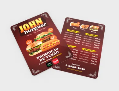 Cardápio com 2 Páginas (1 Folha) em PVC 0,5mm Fosco Frente e Verso 14,4x14,4cm - 4x0