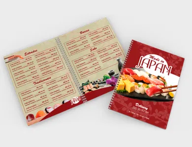 Cardápio Wire-o com 14 Páginas em PVC 0,76mm Fosco Frente e Verso 21,5x29cm - 4x4